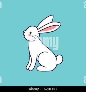Osterfigur sitzender Hase, Hase, Hase. Flache Vektorkonstruktion, Umrissdarstellung. Osterfigur, Maskottchen, Aufkleber. Grußkarte, Happy Easter Konzept. Hase-Symbol Stock Vektor