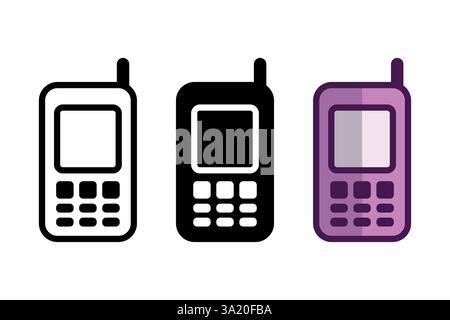 Retro Mobile Phone Clipart Illustrationen in Schwarzweiß und Farbe Stock Vektor