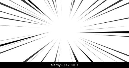 Comic-Speed-Linien, Burst-Muster mit dynamischen Bewegungsstreifen. Manga-Zoom-Effekte. Schwarz-weiße Tafeln und leere Comic-Rahmen. Explosionsstrahlen und Bewegungshintergründe. Stock Vektor