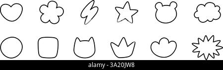 Niedliche Kugelaufkleber mit Doodle-Journal. Rahmen für Terminplaner. Handgezeichnetes organisches Blobs-Set. Designvorlage für Doodle-Aufkleber. Mädchenhafter Notizblock. Vektor Stock Vektor