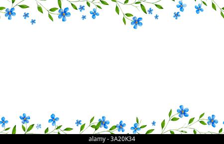 Nahtloses Blumenmuster. Aquarellabbildung. Botanische Illustration. Süße blaue Blumen und grüne Zweige und Blätter. Blaue Vergissmeinnots. Der Flowe Stockfoto