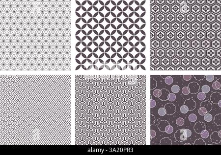 Horizontal Und Vertikal Wiederholbares Vector Seamless Japanese Vintage Pattern Set. Stock Vektor