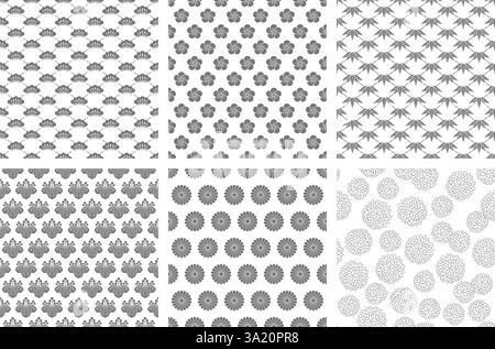 Horizontal Und Vertikal Wiederholbares Vector Seamless Japanese Vintage Pattern Set. Stock Vektor