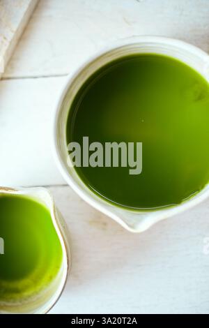 Nahaufnahme pures Matcha-Grüntee, Cafe-Menü Stockfoto