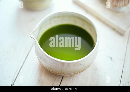 Nahaufnahme pures Matcha-Grüntee, Cafe-Menü Stockfoto