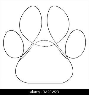 Durchgehende Einzelzeilen-Kunstzeichnung Tierpfoten-Symbol Umrissvektor Hund oder Katze Fußabdruck Illustration Stock Vektor