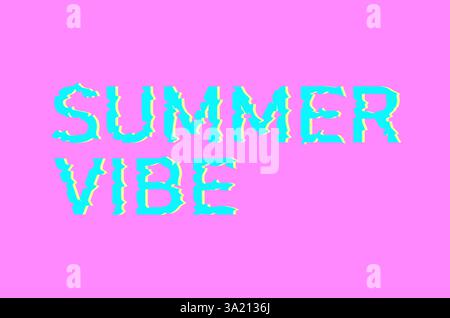 Farbenfroher verzerrter Text, SOMMER-VIBE auf hellrosa Hintergrund. Abstrakte Typografie-Vektordesign mit Glitcheffekt. Stock Vektor