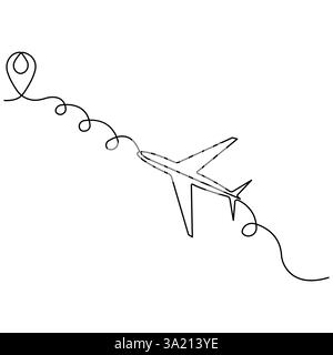 Flugzeugweg in durchgehender einzeiliger Kunstzeichnung des internationalen Fluges und der Weltreise Stock Vektor