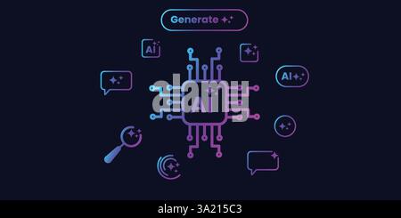 Computerchip mit Lupen-Sprechblasen Stock Vektor