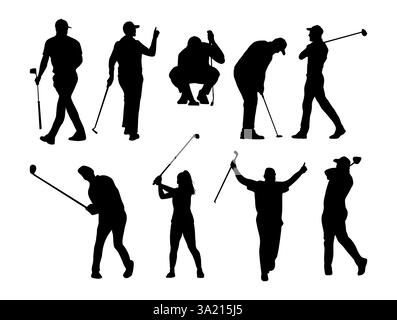 Schwarze Silhouetten mit professionellen Golfspielern Stock Vektor