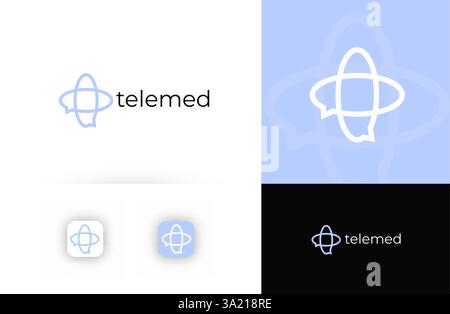 Telemedizin-Logo mit medizinischem Kreuz, das digitale Gesundheitswesen und Online-Konsultationen symbolisiert. Geeignet für Telemedizin, virtuelle Kliniken, Online Stock Vektor