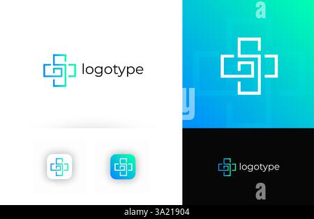 Telemedizin-Logo mit medizinischem Kreuz, das digitale Gesundheitswesen und Online-Konsultationen symbolisiert. Geeignet für Telemedizin, virtuelle Kliniken, Online Stock Vektor