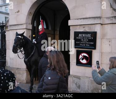 London, Großbritannien - 9. November 2024 - Parade der Horseguards auf Whitehall London mit einem Soldaten auf der Wache. Stockfoto