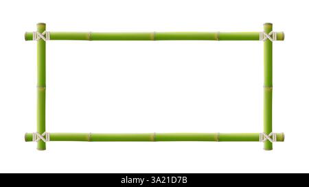 Bambusrahmen. Bambusstäbchen, die mit einem Seil in den Rahmen gebunden sind. Rahmen aus Holz. Vektor floraler Hintergrund. Isoliert auf weißem Hintergrund. Stock Vektor