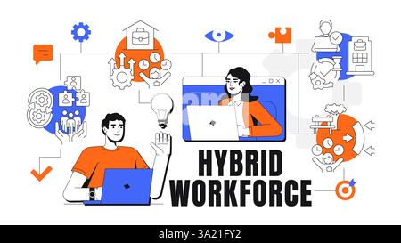 Abbildung eines Hybrid-Workforce-Konzepts Stock Vektor