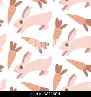Seamless Pattern of Playful Rabbits and Carrots in Soft Pastel Colors Stock Vektor