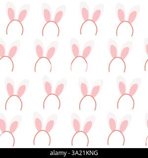 Nahtloses Muster mit niedlichen Häschen-Ohr-Stirnbändern in Rosa auf weißem Hintergrund Stock Vektor