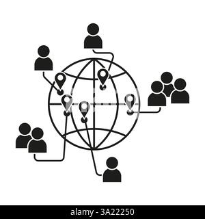 Symbol für globales Netzwerk. Weltweiter Verbindungsvektor. Personenstandortsystem. Symbol für digitale Karte. Stock Vektor