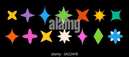 Moderne abstrakte Sternformen mit einfachen Mustern und Texturen. Stock Vektor