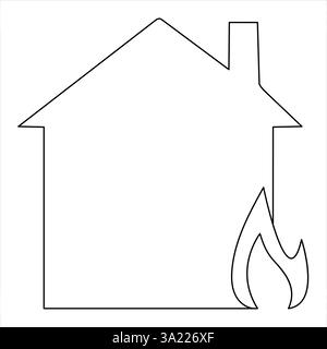 Durchgehende einzeilige Handzeichnung brennendes Haus Feuerlinie Symbol und Sicherheitskonzept umreißen Vektor minimalistisch Stock Vektor