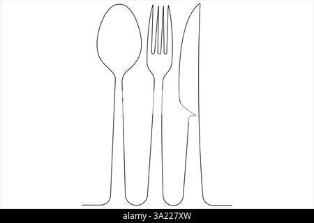 Durchgehende einzeilige Kunstzeichnung von Lebensmittelwerkzeugen zur Wiederherstellung von Dekorationsvektoren Stock Vektor