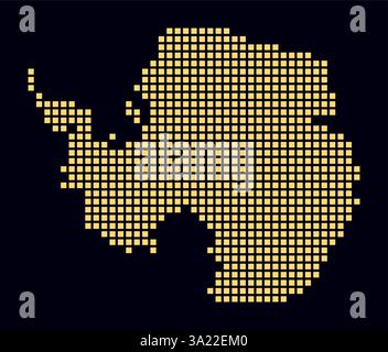 Antarktis gepunktete Karte. Digitale Landkarte des Landes auf dunklem Hintergrund. Antarktis-Form mit quadratischen Punkten. Farbige Punkte. Große Quadrate. Stock Vektor