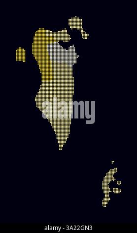 Bahrain gepunktete Karte. Digitale Landkarte des Landes auf dunklem Hintergrund. Bahrain-Form mit kreisförmigen Punkten. Farbige Punkte. Kleine Kreise. Stock Vektor