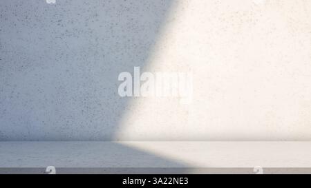 Grauer Stuckwandtexturhintergrund mit Lichtstrahl und Schatten, geeignet für Produktpräsentationshintergrund, Display und Modell, Zementhintergrund wa Stockfoto