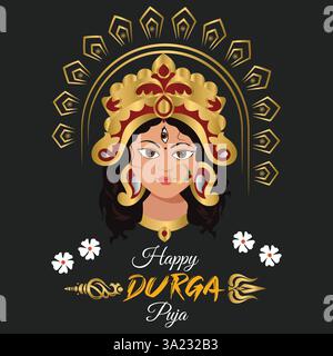 Illustration der Göttin Durga in Happy Durga Puja Subh Navratri indischer religiöser Hintergrund Design. Stock Vektor