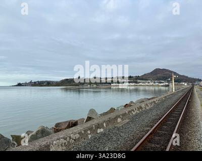 Porthmadog und Afon Glaslyn von der Ffestiniog Railway, Gwynedd, Wales Stockfoto