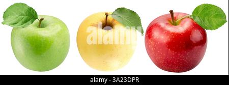 Satz Äpfel isoliert auf weißem Hintergrund. Stockfoto