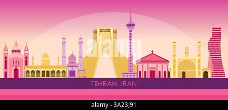 Sonnenuntergang Skyline Panorama der Stadt Teheran, Iran - Vektor-Illustration Stock Vektor