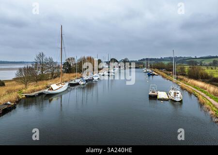 Turf Lock und Exeter Canal von einer Drohne, Exminster, Exeter, Devon, England Stockfoto