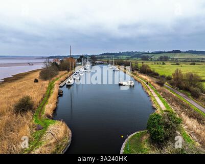Turf Lock und Exeter Canal von einer Drohne, Exminster, Exeter, Devon, England Stockfoto