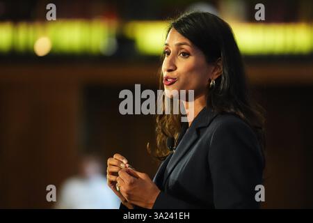 Claire Coutinho, ehemalige Energiesicherheit- und Net Zero-Sekretärin, sprach vor Kemi Badenoch auf einer Kampagne der Konservativen Partei im IET London. Bilddatum: Montag, 2. September 2024. Stockfoto