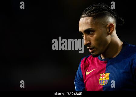 Barcelona, Spanien. März 2025. Raphina (FC Barcelona) reagiert auf das Champions-League-Spiel zwischen dem FC Barcelona und SL Benfica im Stadion Estadi Lluis Companys in Barcelona am 11. März 2025. Foto: Siu Wu Credit: dpa/Alamy Live News Stockfoto