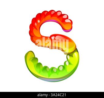 Fastfood Gelee Wurm Snack Alphabet Schriftart Buchstabe S. Takeaway Menü Vorspeise Schriftbuchstabe, Fast Food Café Snack Vektor Englisch Alphabet Element. Dess Stock Vektor