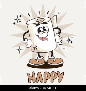 Retro-Zeichentrickfigur Toilettenpapier-Vektor-Illustration Stock Vektor