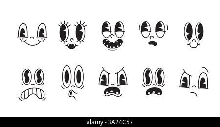 Retro-Zeichen Emotion Gesichter Set Vektor-Illustration Stock Vektor
