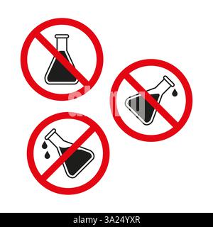 Kein Chemikaliensymbol. Verbotene giftige Flüssigkeiten. Warnung zu gefährlichen Stoffen. Vektor-Sicherheitsschild. Stock Vektor