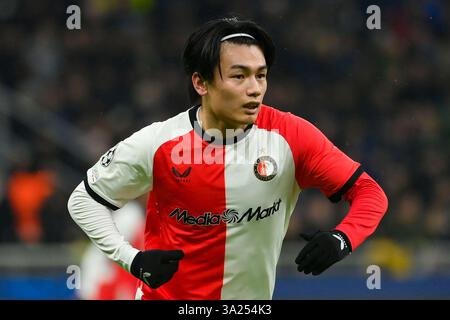 11. März 2025; Stadio San Siro, Mailand, Italien, Champions League Fußball, die letzten 16, Second Leg, Inter Mailand gegen Feyenoord; Ayase Ueda von Feyenoord Stockfoto