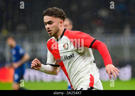 11. März 2025; Stadio San Siro, Mailand, Italien, Champions League Fußball, die letzten 16, Second Leg, Inter Mailand gegen Feyenoord; Aymen Sliti von Feyenoord Stockfoto