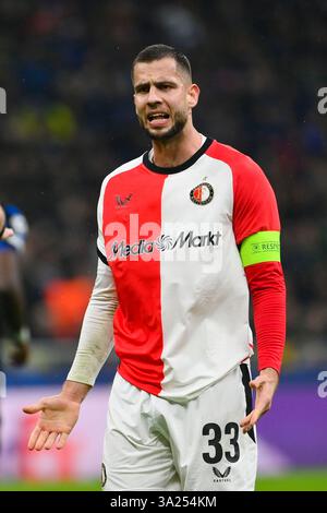 11. März 2025; Stadio San Siro, Mailand, Italien, Champions League Fußball, die letzten 16, Second Leg, Inter Mailand gegen Feyenoord; David Hancko aus Feyenoord Stockfoto