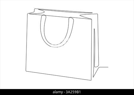 Durchgehende, einzeilige Zeichnung des Einkaufstaschendesigns. Einfache Papiertüte eine Linie Vektor-Illustration Stock Vektor