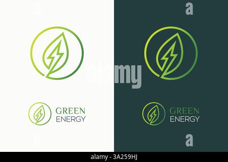 Grüne Energie-Logo-Symbol und elektrisches Schild für die Energiewirtschaft mit erneuerbaren Lösungen Stock Vektor