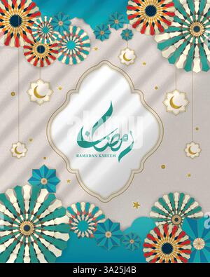 Ramadan Kareem Papier geschnittener Stil Hintergrund für islamisches festliches Design Stock Vektor