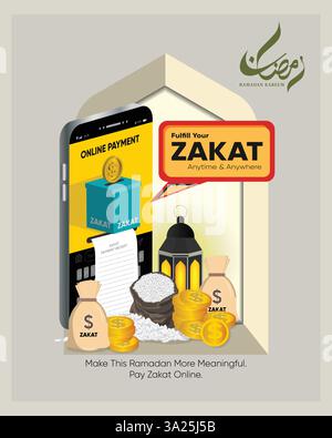 Online-Zakat-Zahlung Illustration. Islamisches Spendenkonzept. Stock Vektor