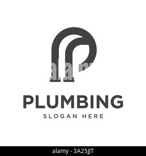 Einfaches Logo-Design der Wasserpfeife, die den Buchstaben P. Wasserpfeifenreparatur-Logo-Design bildet. Vektorabbildung für Sanitär- und Sanitär- und Rohrinstallationsdienste Stock Vektor