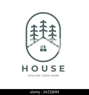 Minimalistisches Haus-Logo mit Kiefernbaum elegantes und modernes Design, geeignet für Unternehmen in den Bereichen Immobilien, Immobilien, Hütten Stock Vektor