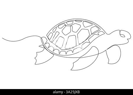Durchgehende einzeilige Kunstzeichnung der Meeresschildkröte Konzept der Umrissvektor minimalistische Illustration Stock Vektor
